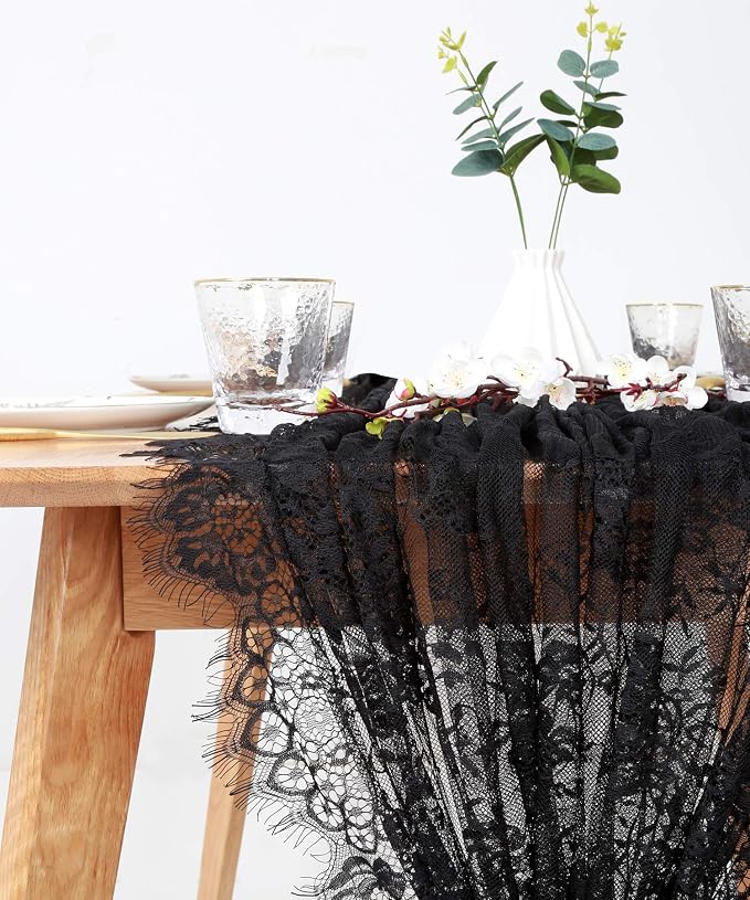 Black Lace Table Runner 30 x 120 Inch Rustic Vintage Table Centerpieces - Image 6