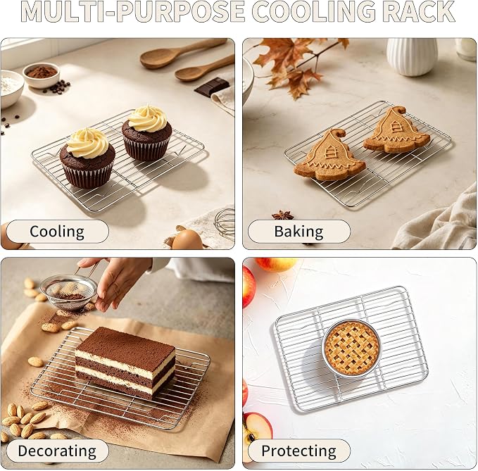 TeamFar Stainless Steel Toaster Oven Pan with Rack Set, 9"x7"x1" | 2 Pans + 2 Racks, Toaster Oven Baking Pan Tray with Cooling Rack for Cooking, Non-Toxic & Rust Proof, Dishwasher Safe - Image 7