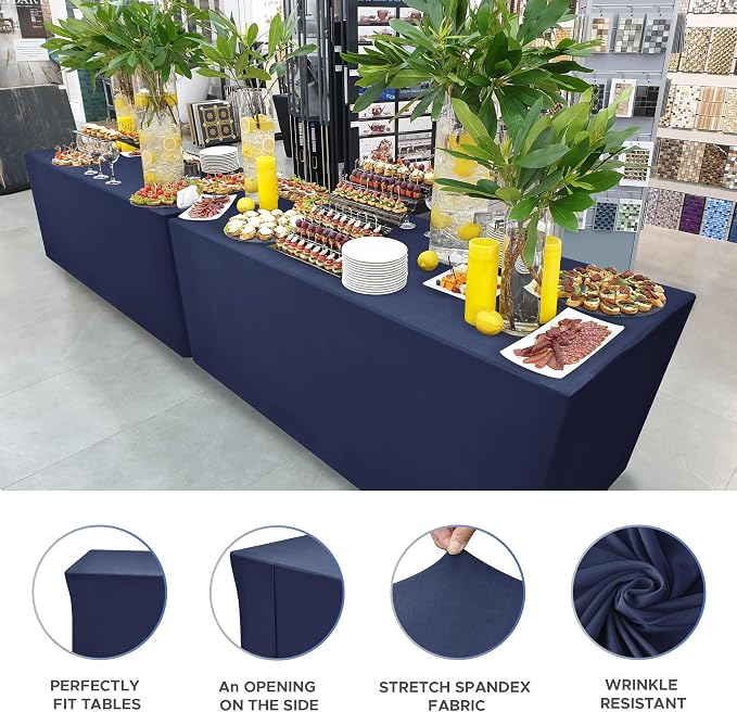 Rectangle Spandex Fitted Tablecloths For Vendor 2 Pcs 72X30 Inch Navy - Image 3