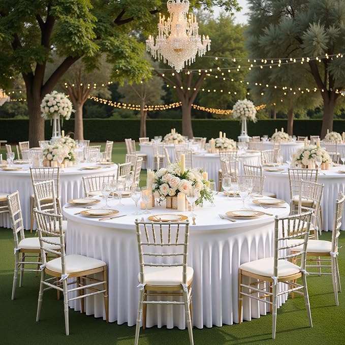 12 pk Round Spandex Tablecloths for 60inch Table, Stretchy Wrinkle Free 120inch Fitted 5FT Round Table Cloths Cover with Skirt for Wedding Party Birthday Banquet Engagement - Image 3