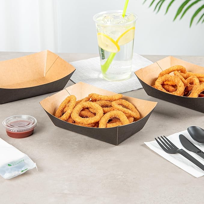 Restaurantware Black Paper lb Food Tray Boat, 200 Pack - Image 7