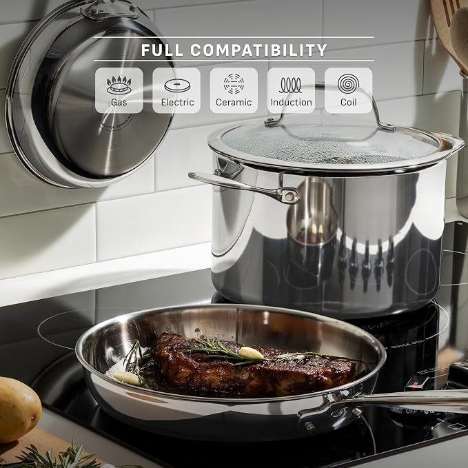 T-Fal Pro Tri-Ply Fry Pan, Stainless Steel Pan 12 inch, Induction Cookware, Oven Safe 500F, Fast & Even Heat, Professional Quality & Durability, Skillet, Cookware, Silver - Image 5