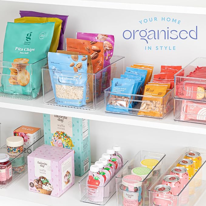 Plastic Food Storage 4 Pack Clear Container Bin with Handles for Organizing Kitchen, Pantry, Fridge, Freezer, Pantry,Bathroom. 10"x4"3" - Image 7