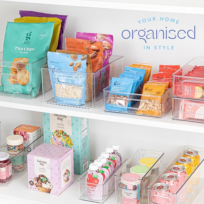 Plastic Food Storage 8 Pack Clear Container Bin with Handles for Organizing Kitchen, Pantry, Fridge, Freezer, Pantry,Bathroom. 10"x4"3" - Image 7