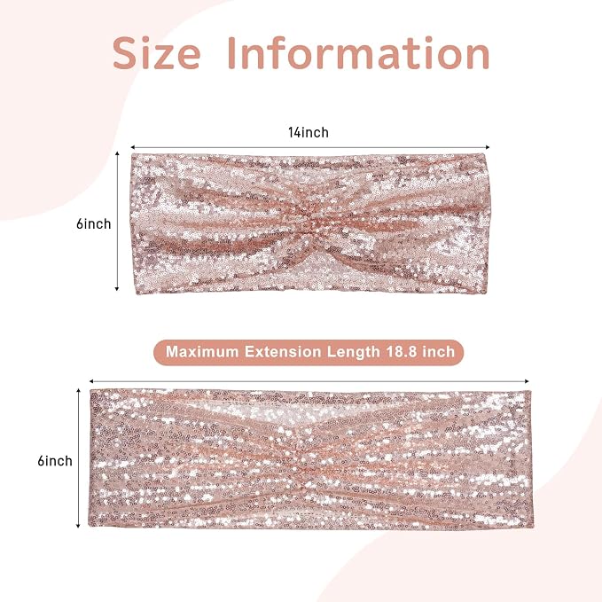SquarePie Pack of 10 Sequin Chair Sashes Bands Shining Rose Gold Bows for Wedding Banquet Party Decor - Image 3