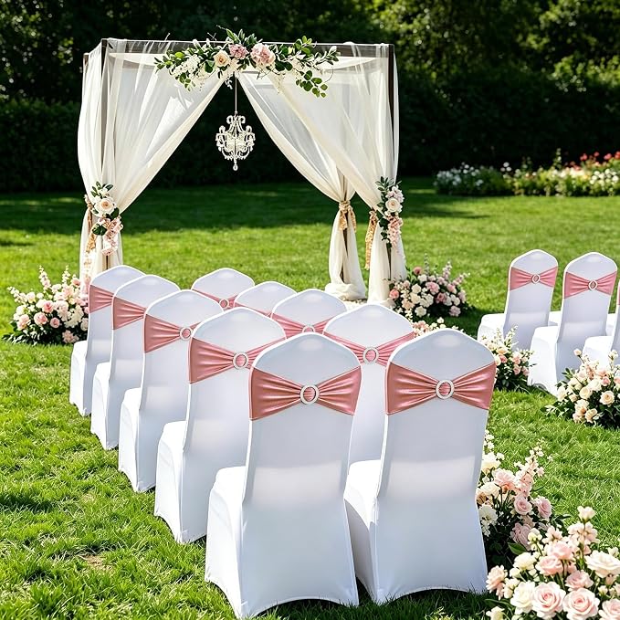 LEBENGURU Metallic Rose Stretch Chair Sashes 30pcs with Buckle Slider - Image 3