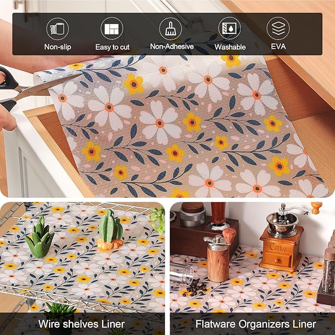 Cooyes Shelf Liner – Premium Non-Adhesive Cabinet & Drawer Liner for Kitchen – Waterproof Shelf Paper with Modern Pattern – Durable EVA Cabinet Mat – Easy to Cut （17.5" W x 240" L） - Image 6