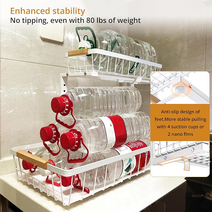 Under Sink Organizer 2 Pack, 2 Tier Pull Out Cabinet Organizers and Storage for Kitchen Bathroom Pantry Laundry, Adjustable Height, Slide Out Thickened Metal Storage Shelf (White, 2 Pack) - Image 7