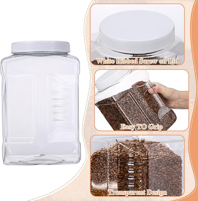 12 Packs 1 Gallon Plastic Grip Jar with Cap Clear Storage Containers Grip Jars Multi-use Empty Containers Household Dried Food Canisters BPA Free for Kitchen Fermentation Food Storage (White Lid) - Image 4