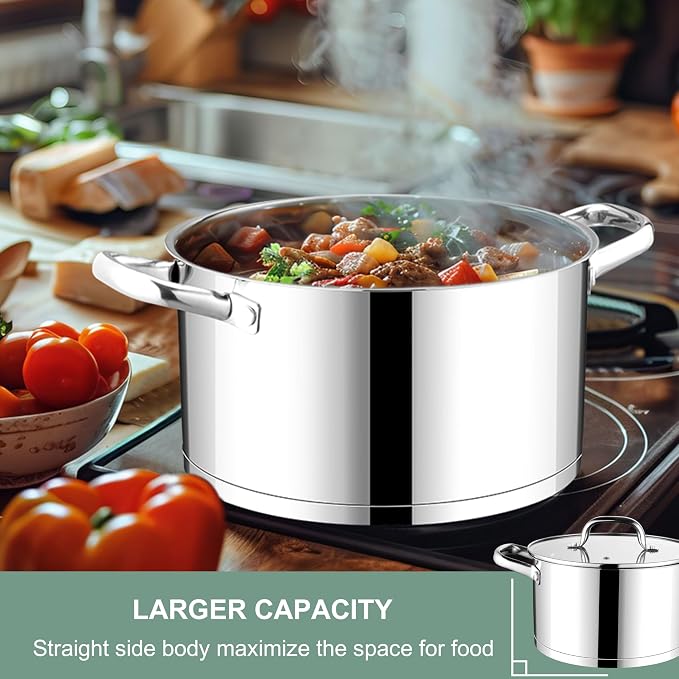 E-far Stainless Steel Stock Pot, 5 Quart Pot with Glass Lid for Soup Pasta - Image 3