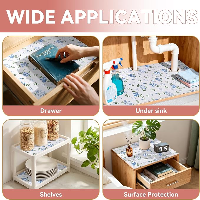 RAY STAR 18 Inch x 16 Ft Shelf Liner for Kitchen Cabinets, Non-Adhesive Cabinet Liner Washable, Drawer Liner for Dresser Non-Slip Bathroom [Blue Wildflower Sky] - Image 6
