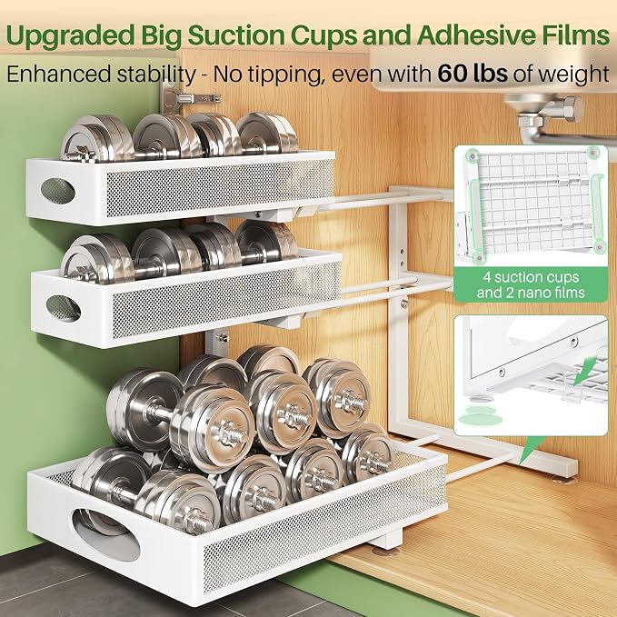 Kitstorack Under Sink Organizer 3-Tier Slide Out Drawer for Bathroom 2-Pack - Image 7