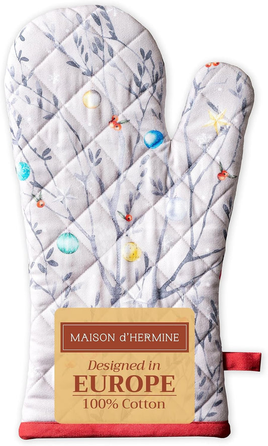 Maison d' Hermine Oven Gloves 100% Cotton Oven Mitt 7" x 13" with Loop Heat Resistant, BBQ, Cooking Gloves, Baking, Grilling, Kitchen, Handling Hot Pans (Pack of 1, Fairy Christmas)