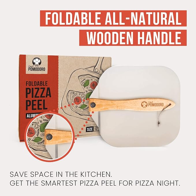 Chef Pomodoro Pizza Peel and Cutter Set, Foldable Handle, 12x14 in | Commercial-grade Aluminum, Foldable Wood Handle; Pizza Spatula/Paddle for Bread & Pastries; Compact for Storage - Image 5