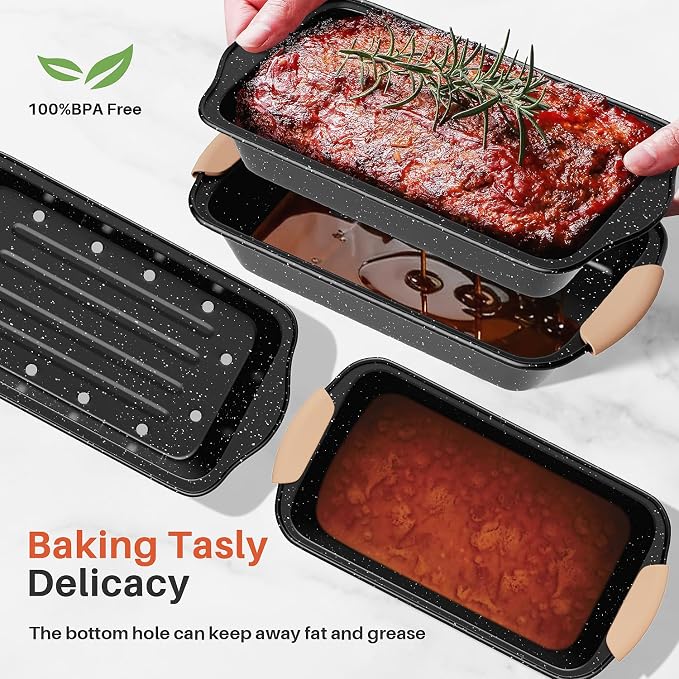 11-Piece Baking Pans Set, Nonstick Bakeware Sets, Oven Pans, Khaki&Black | Stackable Non-Toxic Baking Set with Silicone Handles, Includes Cookie Sheet, Cake Pans, Loaf Pan, Pizza Pan, Muffin Pan - Image 8