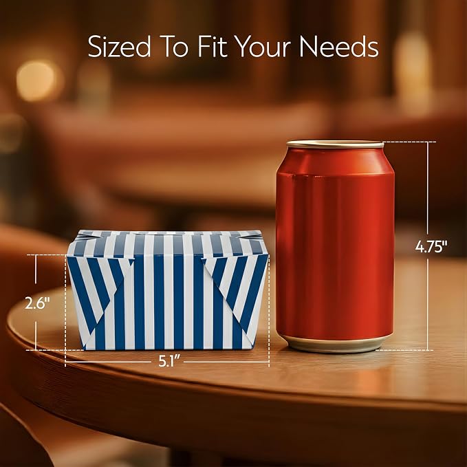 Restaurantware 30 oz Blue And White Stripe 1 Bio Box Container, 50 Ct - Image 2