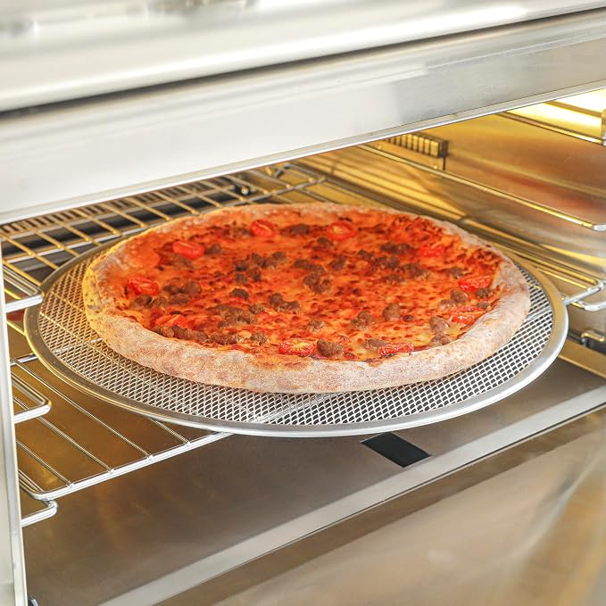 Restaurantware 17 Inch Aluminum Pizza Screen Pack of 72 Mesh Baking Tool For Crispy Crust, Lightweight Stackable Seamless Rim Rust-Resistant Baking Screen, Reusable for Pizzerias, Home Oven Use - Image 7