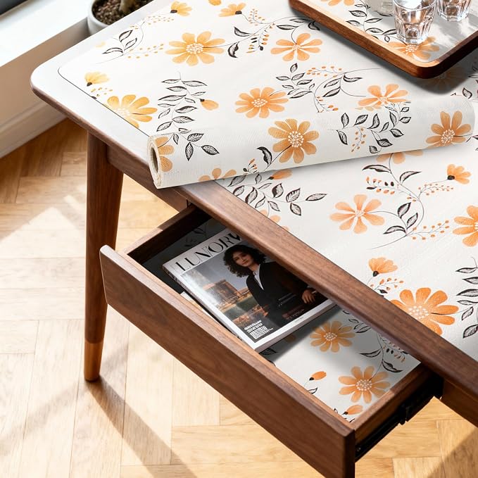 RAY STAR 12" x 10 Ft Shelf Liner for Kitchen Cabinets, Non-Adhesive Cabinet Liner Washable, Drawer Liner for Dresser Non-Slip Bathroom [Amber Blossom] - Image 2