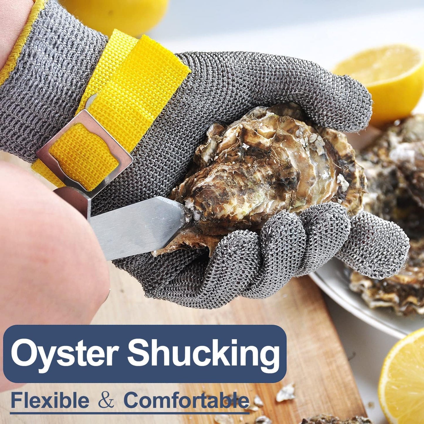Dowellife Comfortable ANSI A9 Cut Resistant Glove Food Grade, Mesh Metal Kithcen Glove for Chef Oyster Shucking Mandoline Knife Butcher Meat Cutting