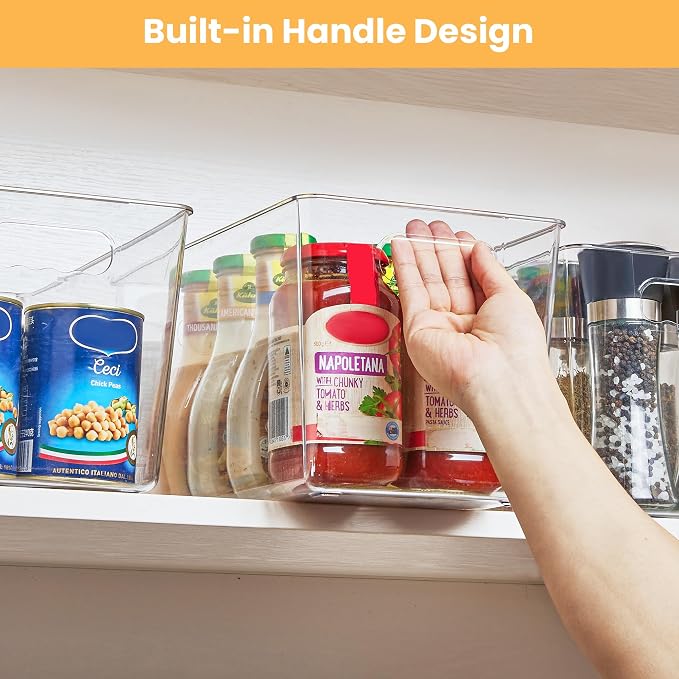 YIHONG 8 Pack Clear Storage Bins, Pantry Organizer Bins with Handle, XL | Plastic Bins, Pantry Storage Containers for Kitchen, Freezer, Cabinet, Closet, Bathroom, Under Sink Organizers and Storage - Image 5