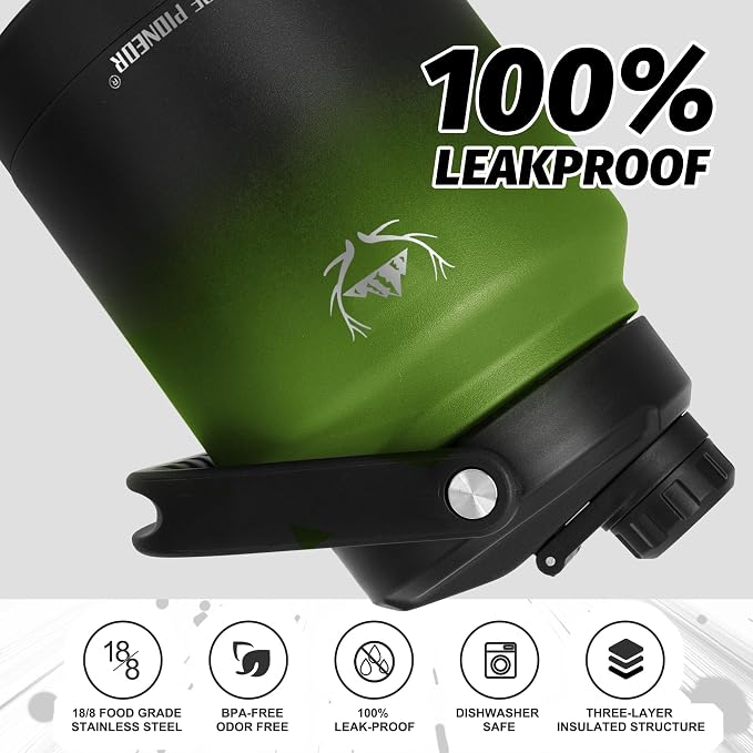 NATURE PIONEOR 84 oz Insulated Water Bottle Jug with Carrier Bag | 18/8 Food-grade Stainless Steel, Double Vacuum Insulation, Wide-Mouth, Straw & Spout Lid, Strap, Camping, Hiking, Gym, Work - Image 6