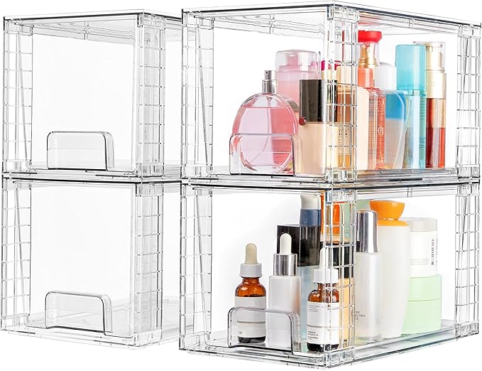 Vtopmart Clear Under Sink Organizer, 8 Pack Stackable Storage Drawers Set Designed to Fit Bathroom&Kitchen Under-Sink Organization by Vtopmart
