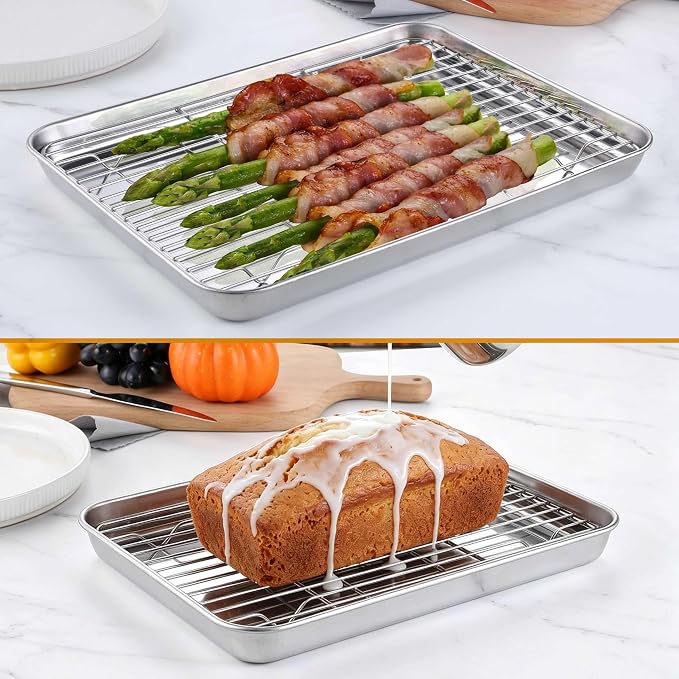 Homikit Baking Sheet with Wire Rack Set (3 Pans + 3 Racks), 16/12/9 Inches | Stainless Steel Sheet Pans with Cooling Racks for Oven, Heavy Duty Metal Cookie Bacon Baking Trays Non Toxic, Dishwasher Safe - Image 4