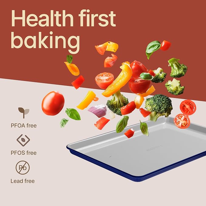 Bakken 8-Piece Stackable Bakeware Set - Ceramic Non-Stick Coating, Baking Sheets, Assorted Baking Pans, PTFE, PFOA & PFOS Free - Healthy Baking, Ergonomic Handles, Cooling Rack, Non-Toxic, Oven-Safe - Image 6