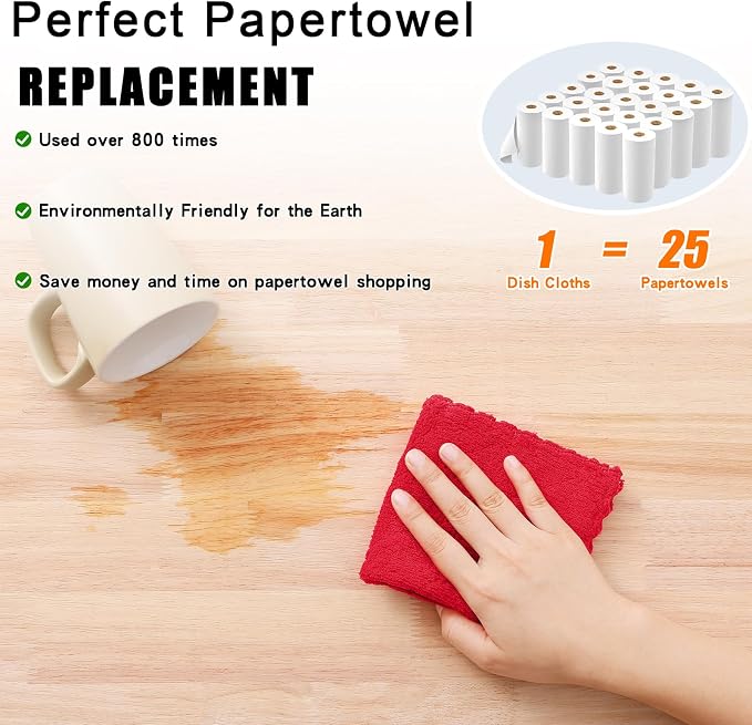 Homaxy 12 Pack Super Soft Absorbent Dish Cloths, 10" x 10", Red - Image 8