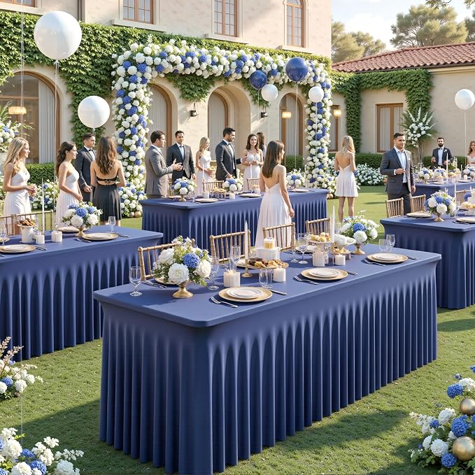 8 Pack Navy Blue Table Cloth for 6 Foot Rectangle Tables Spandex Fitted Tablecloth 6ft Stretch Table Covers Skirt Navy Blue Banquet Tablecloths Wrinkle Free Tablecloth for Party Wedding Birthday Event - Image 2