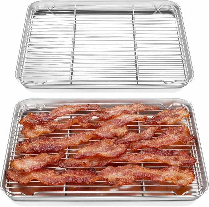 Homikit Baking Half Sheet with Wire Cooling Rack Set (2 Pans+2 Racks) | 18x13 Inch Stainless Steel Cookie Sheets & Cooling Racks, Large Metal Bacon Crisp Trays, Oven & Dishwasher Safe, Non Toxic by Homikit