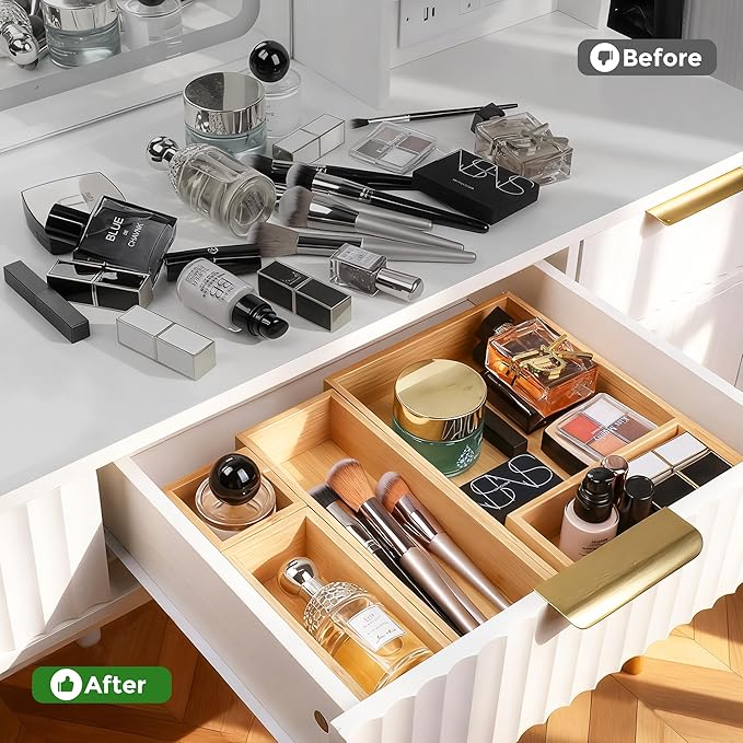 MapleGrace Bamboo Drawer Organizer Set, 14 PCS Wood Storage Organizers - Image 5