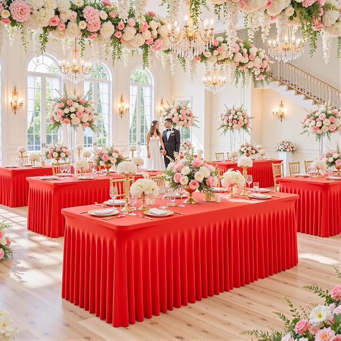 Besutolife 8 Pack Red Spandex Tablecloth for 6ft Rectangle Tables Fitted Table Cloth Stretch Table Covers Skirt 6ft Rectangular Tablecloths for Banquet Parties Wedding Decorations - Image 9