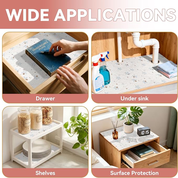 Shelf and Drawer Liner,Non-Adhesive Non Slip 12In x 5Ft (4 Rolls) Floral - Image 4