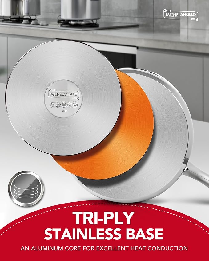 MICHELANGELO Stainless Steel Sauce Pan with Lid, 2.5 Quart Sauce Pan with Steamer Insert, Induction Saucepan, 2.5 Qt Stainless Steel Pot with Lid, Dishwasher & Oven Safe - Image 4
