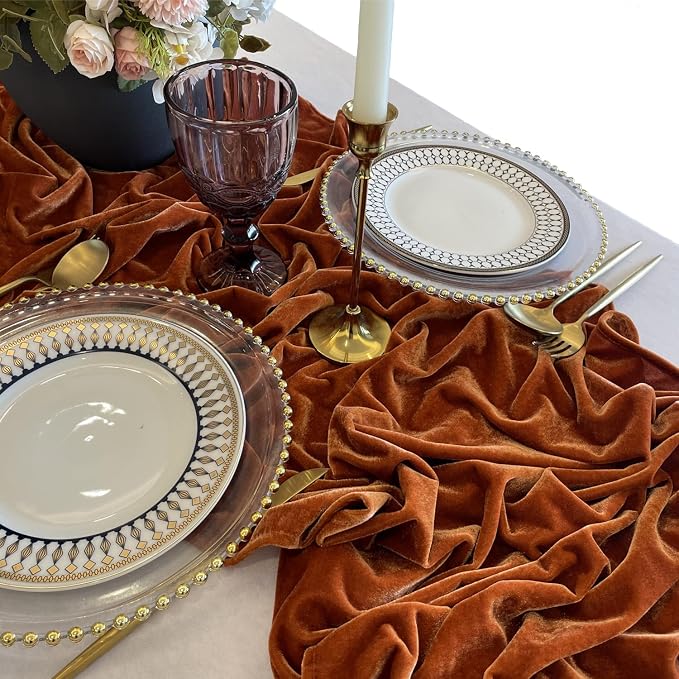 Luxurious Velvet Table Runner, Terracotta 120 Inches Wedding Table Runners, 10ft Velvet Home Party Table Decorations - Image 6