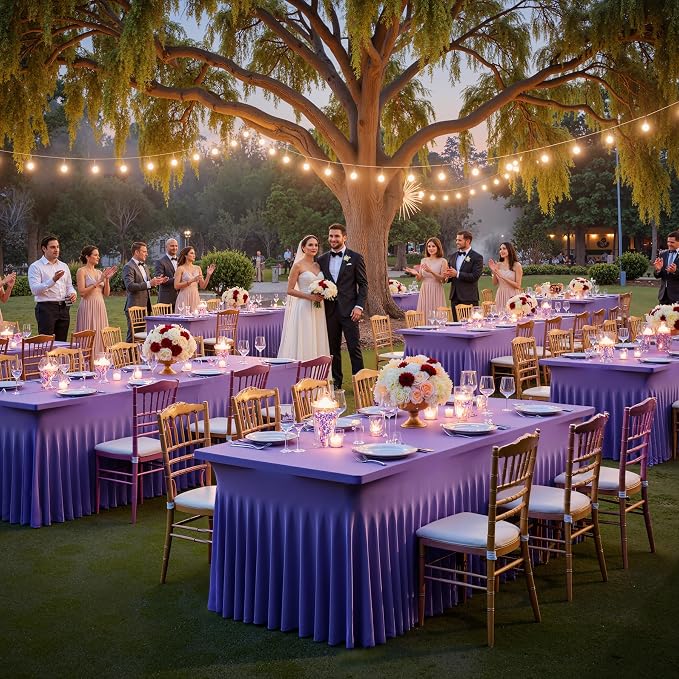 Spandex Tablecloth 6FT Rectangle Table Cover 4 Pcs Deep Purple Wrinkle-Free - Image 7
