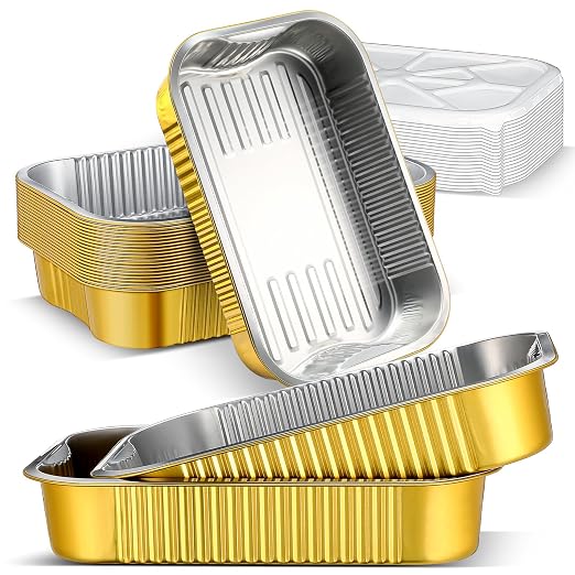 Baderke 20 Set Heavy Duty Aluminum Foil Pans with Lids 9x13, Gold | Double Thick Aluminum Foil Baking Pan, Food Container, Disposable for Heating Cooking Meal Prep Storage Freezer and Takeout by Baderke