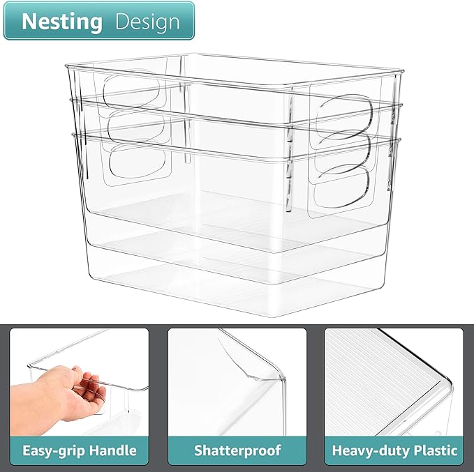 Sorbus Fridge Organizers and Storage, Clear Plastic Bins (Large, 4 Pack) | Handled containers keep crafts, clothing and household supplies sorted across pantries, cabinets, refrigerators and closets. - Image 4