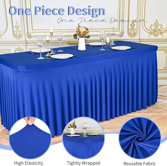 6 Packs Royal Blue Spandex Table Clothes for 6 Ft Tables - Image 3