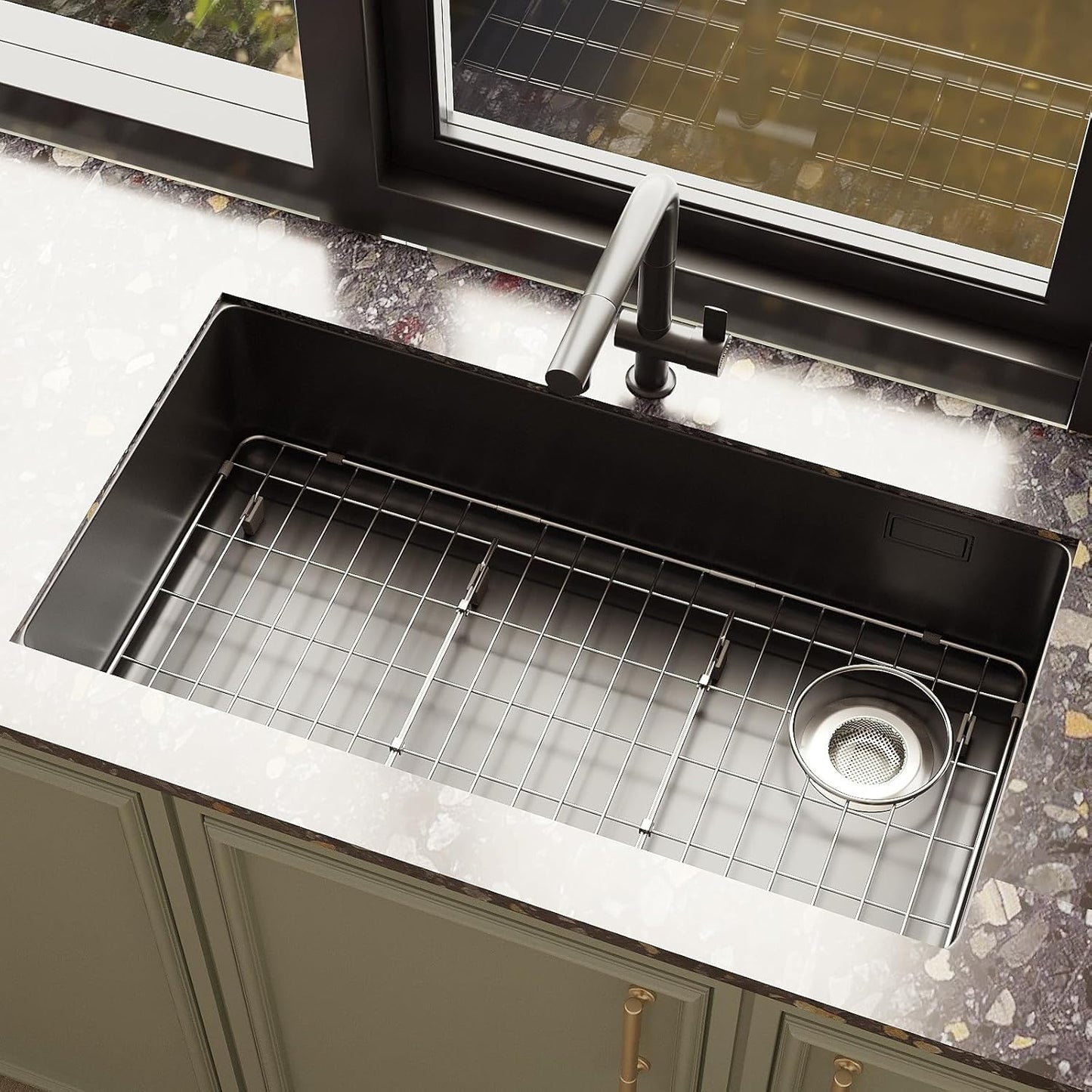 Sink Protectors for Kitchen Sink, Sink Rack for Bottom of Sink, Metal Sink Rack, Kitchen Sink Gird, Bottom Basin Rack, Stainless Steel, 28 1/4" * 14 1/4"