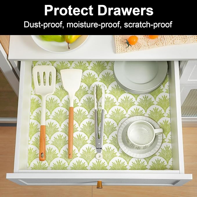 Cooyes Shelf Liners for Kitchen Cabinets, Refrigerator Liners Waterproof & Oil-Proof Kitchen Cupboard Liner Drawer Mats EVA Material Non Adhesive Fridge Liner for Shelves（17.5" W x 360" L） - Image 2