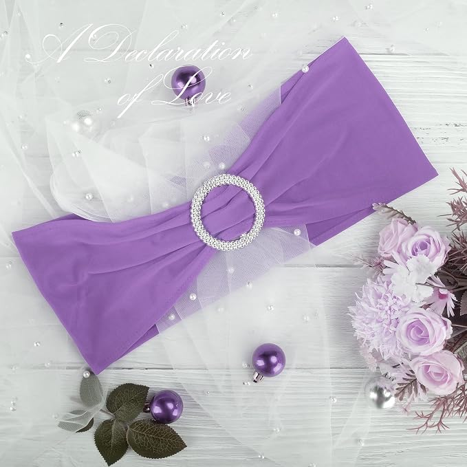 LEBENGURU Purple Stretch Chair Sashes 30pcs with Buckle Slider - Image 3