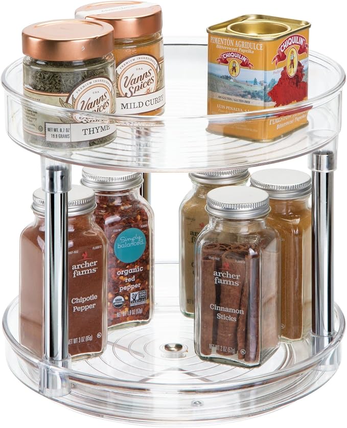 iDesign 9-Inch Recycled Plastic 2-Tier Lazy Susan Organizer, Clear/Chrome - Image 4