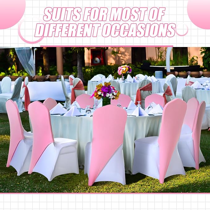 Mindsoft 20 Pcs Chair Cap Covers Spandex Chair Hood Sash Hat Bands Folding Stretch Elastic Cover for Wedding Holidays Banquet Party Celebration (Light Pink) - Image 6