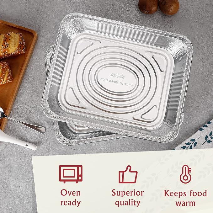 Aluminum Pans Trays With Aluminum Lid 100 Pack 3 Liter - 9"x13" Disposable Baking Containers - Recyclable Pans for Storing Serving & Reheating - Freezer Air Fryer and Oven Safe - Image 7