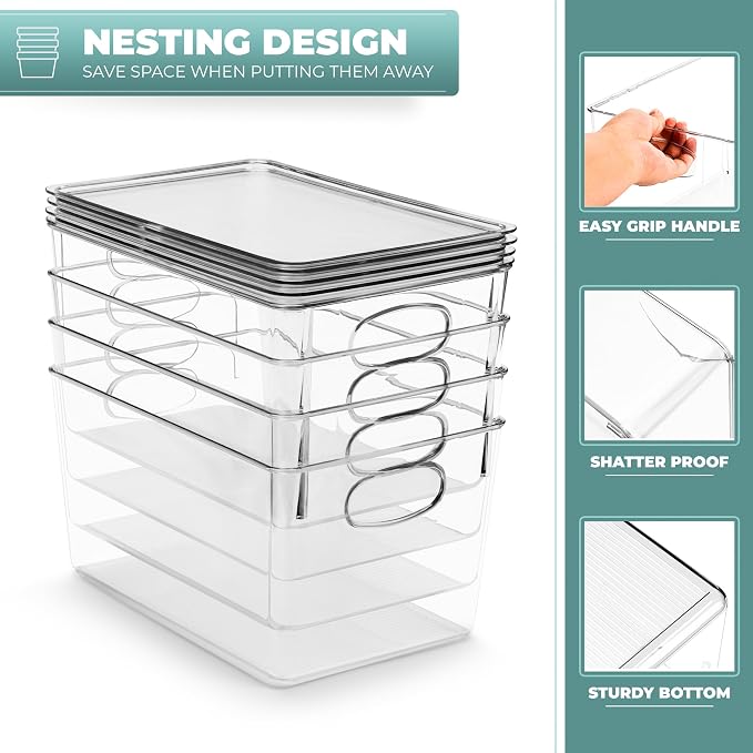 Sorbus Large Plastic Storage Bins with Lids - for Kitchen Organization, Pantry Organizers and Storage, Fridge Organizer, Cabinet Organizer, Refrigerator Organizer Bins - Clear Storage Bins (2 pack) - Image 6