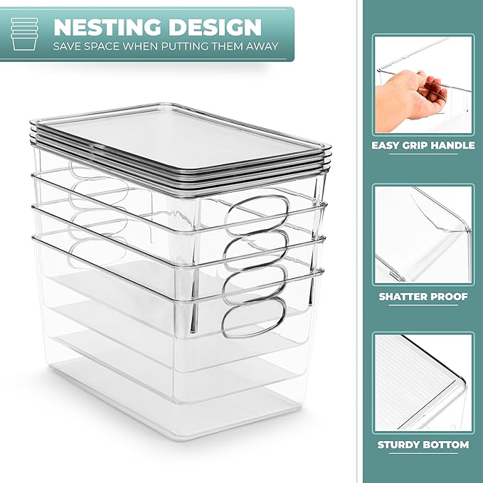 Sorbus 4-Pack Large Clear Plastic Storage Bins with Lids - Kitchen, Pantry, Fridge, and Cabinet Organizer - Image 6