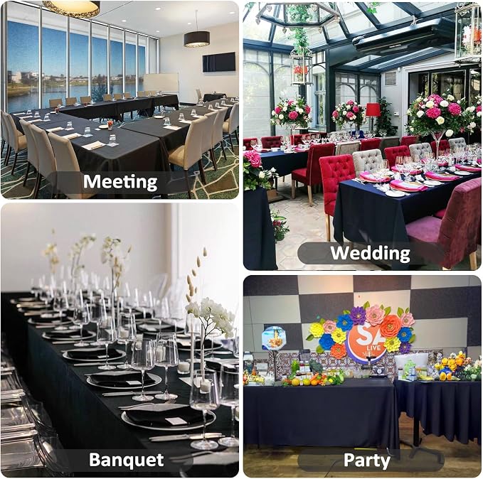 12 Pack Black Tablecloths Rectangle 60 x 102 Inch for 6 Foot Tables - Image 6