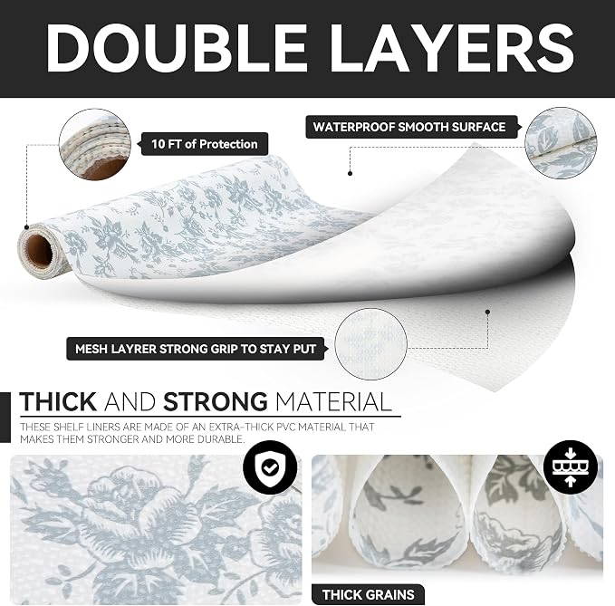 RAY STAR 12 Inch x 10 Ft Shelf Liner for Kitchen Cabinets, Non-Adhesive Cabinet Liner Washable, Drawer Liner for Dresser Non-Slip Bathroom [Silver Wisteria Mist](9 Rolls) - Image 5